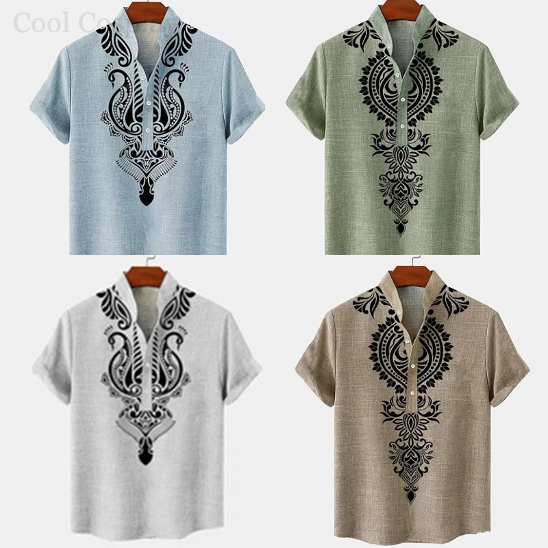 Ethnic Fashion For Men - Male Retro Tops Henley Shirt Men's