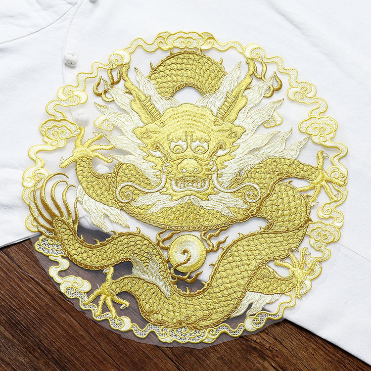 Ethnic Fashion For Men - Golden thread dragon circular fabric patch