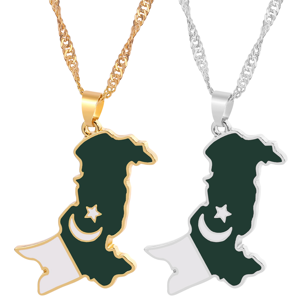 Ethnic Fashion Pakistan - Pakistan Map National Flag Pendant Necklace