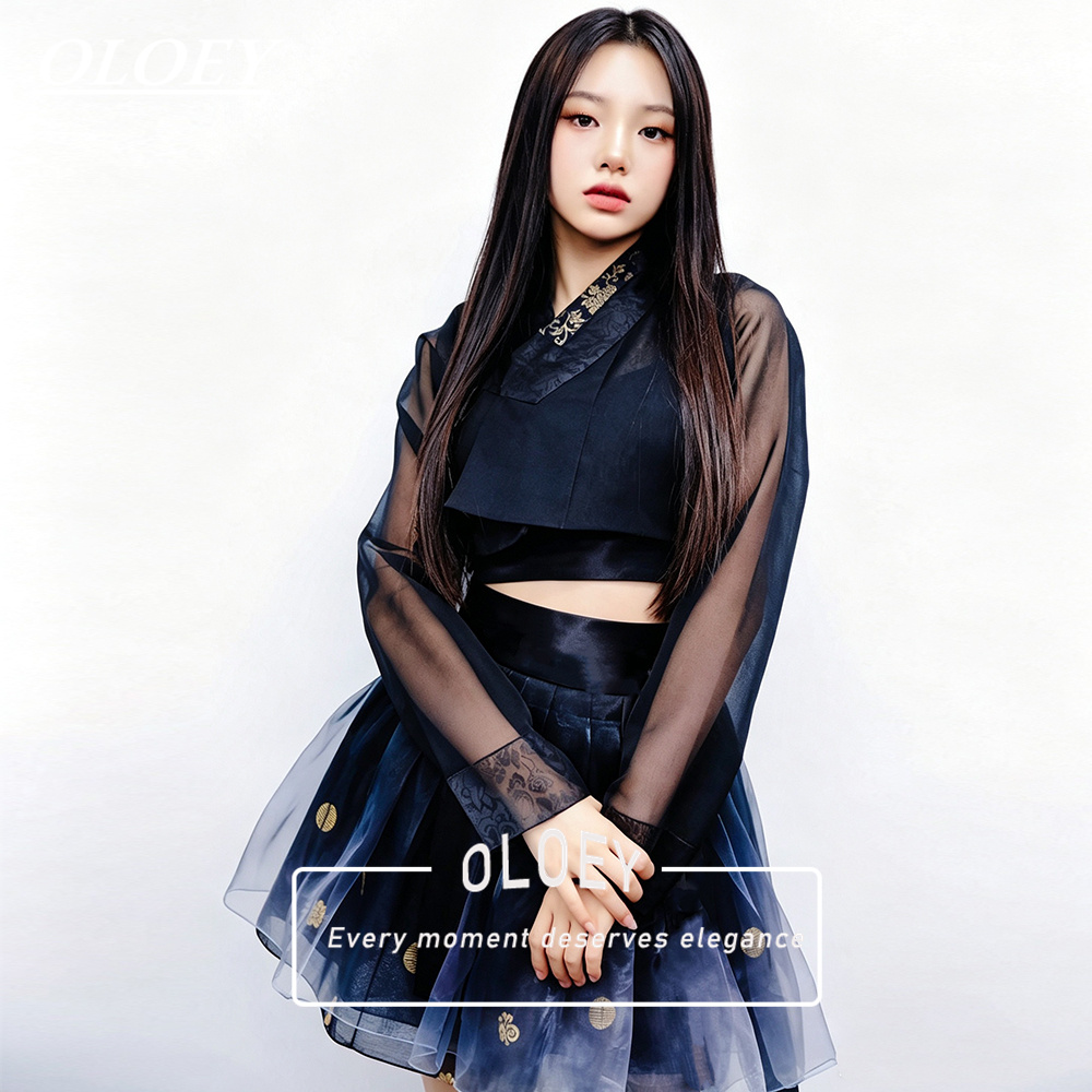 Hanbok Modern Set - OLOEY Vintage Contrast Color Short Hanbok