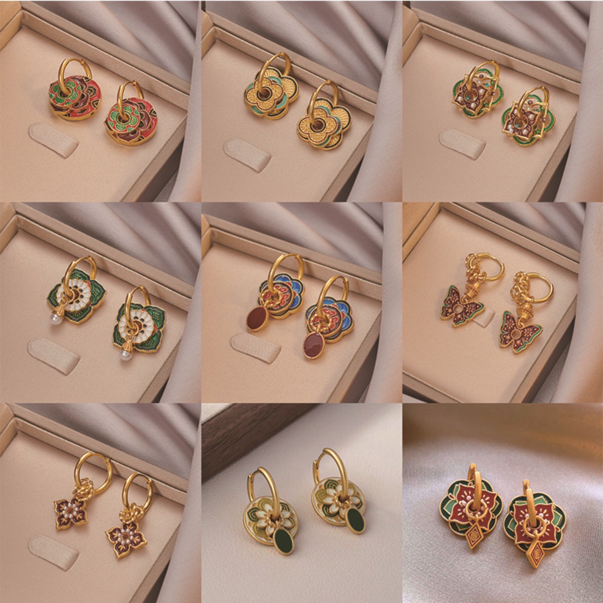 Ethnic Fashion Way - Ethnic Chinese Colorful Enamel Earrings for
