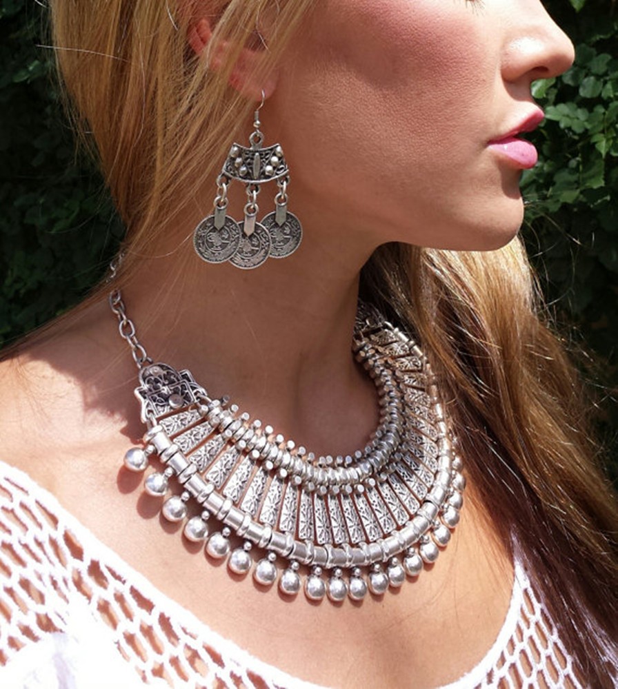 Ethnic Fashion Pakistan - Vintage Silvery Beach Coins Choker Necklace