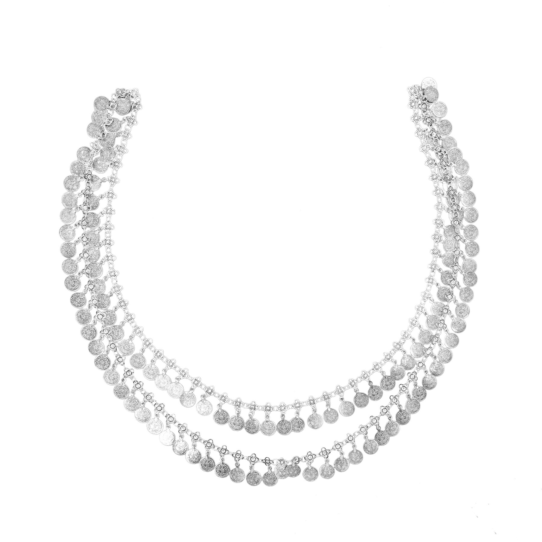 Ethnic Fashion Pakistan - Silvery Alloy Coins Tassel Shoulder Chain