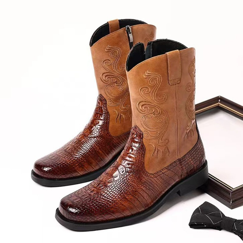 Ethnic Fashion For Men - Fashionable Embossed Casual Men's Western Cowboy