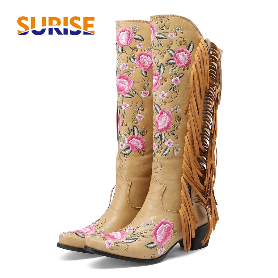 The Ethnic Fashion - Fashion Embroidery Flower Western Knee High