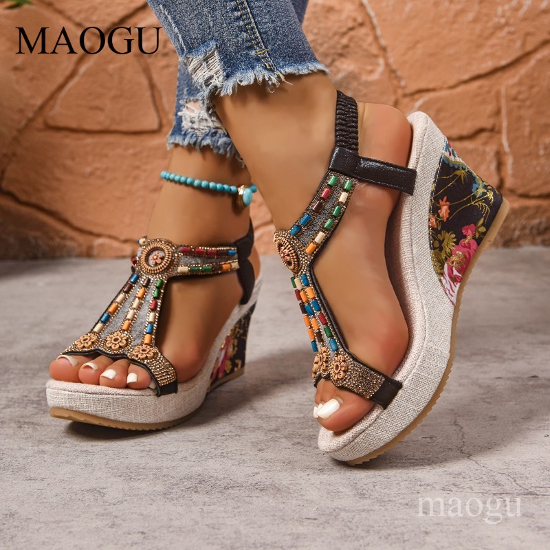 Boho Beaded Floral Wedge Sanda - The Ethnic Fashion review and price