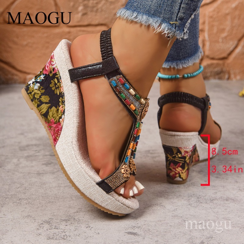 Boho Beaded Floral Wedge Sanda - The Ethnic Fashion review and price