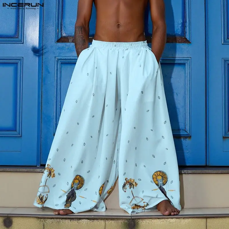 INCERUN Men Wide Leg Pants Pri - Ethnic Fashion For Men review and price